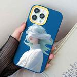 For iPhone 14 Pro Blindfold Girl PC Hybrid TPU Phone Case(Royal Blue)