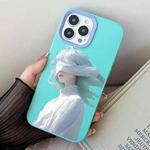 For iPhone 14 Pro Blindfold Girl PC Hybrid TPU Phone Case(Sky Cyan)
