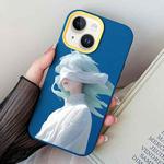For iPhone 13 Blindfold Girl PC Hybrid TPU Phone Case(Royal Blue)
