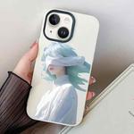 For iPhone 13 Blindfold Girl PC Hybrid TPU Phone Case(White)