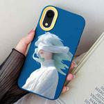 For iPhone XR Blindfold Girl PC Hybrid TPU Phone Case(Royal Blue)