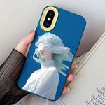 For iPhone XS Max Blindfold Girl PC Hybrid TPU Phone Case(Royal Blue)