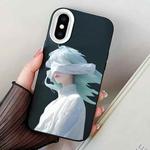 For iPhone XS Max Blindfold Girl PC Hybrid TPU Phone Case(Black)