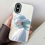 For iPhone XS Max Blindfold Girl PC Hybrid TPU Phone Case(White)