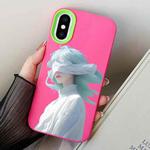 For iPhone XS Max Blindfold Girl PC Hybrid TPU Phone Case(Rose Red)