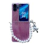 For OPPO Find N2 Flip PC Side Buckle+Ripples Glitter Paper Full Coverage Phone Case with Bracelet(Red)
