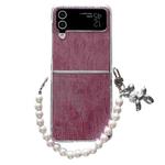 For Samsung Galaxy Z Flip3 5G / Flip4 PC Side Buckle+Ripples Glitter Paper Full Coverage Phone Case with Bracelet(Red)