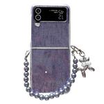For Samsung Galaxy Z Flip3 5G / Flip4 PC Side Buckle+Ripples Glitter Paper Full Coverage Phone Case with Bracelet(Purple)