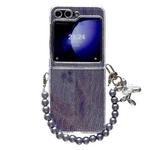 For Samsung Galaxy Z Flip5 PC Side Buckle+Ripples Glitter Paper Full Coverage Phone Case with Bracelet(Purple)