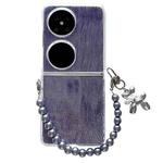 For Huawei P50 Pocket PC Side Buckle+Ripples Glitter Paper Full Coverage Phone Case with Bracelet(Purple)
