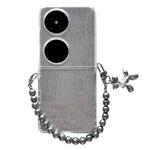 For Huawei Pocket 2 PC Side Buckle+Ripples Glitter Paper Full Coverage Phone Case with Bracelet(Silver)