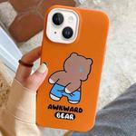 For iPhone 15 Plus Awkward Bear PC Hybrid TPU Phone Case(Orange)