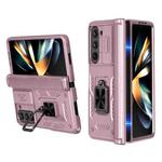 For Samsung Galaxy Z Fold6 5G Sliding Window Hinge Phone Case with Ring Stand(Rose Gold)