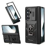 For Samsung Galaxy Z Fold7 5G Sliding Window Hinge Phone Case with Ring Stand(Black)