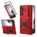 For Samsung Galaxy Z Fold7 5G Sliding Window Hinge Phone Case with Ring Stand(Red)