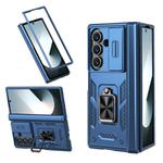 For Samsung Galaxy Z Fold7 5G Sliding Window Hinge Phone Case with Ring Stand(Blue)