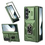 For Samsung Galaxy Z Fold7 5G Sliding Window Hinge Phone Case with Ring Stand(Green)