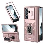 For Samsung Galaxy Z Fold7 5G Sliding Window Hinge Phone Case with Ring Stand(Rose Gold)