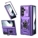 For Samsung Galaxy Z Fold7 5G Sliding Window Hinge Phone Case with Ring Stand(Purple)