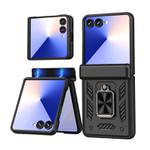 For Samsung Galaxy Z Flip7 5G Sliding Window Hinge Phone Case with Ring Stand(Black)