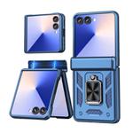 For Samsung Galaxy Z Flip7 5G Sliding Window Hinge Phone Case with Ring Stand(Blue)