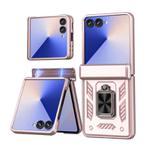 For Samsung Galaxy Z Flip7 5G Sliding Window Hinge Phone Case with Ring Stand(Rose Gold)