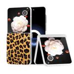 For Honor Magic V Flip Three Parts Frosted Transparent Frame Leopard Pattern Phone Case(Leopard Print)