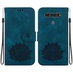 For LG K61 Lotus Embossed Leather Phone Case(Dark Blue)