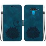 For LG K50 / Q60 Lotus Embossed Leather Phone Case(Dark Blue)