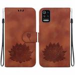 For LG K52 / K62 / Q52 Lotus Embossed Leather Phone Case(Brown)