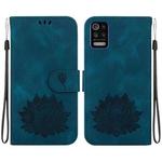 For LG K52 / K62 / Q52 Lotus Embossed Leather Phone Case(Dark Blue)