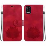For LG K52 / K62 / Q52 Lotus Embossed Leather Phone Case(Red)