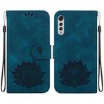 For LG Velvet / Velvet 5G / G9 Lotus Embossed Leather Phone Case(Dark Blue)