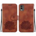 For Nokia C32 Lotus Embossed Leather Phone Case(Brown)