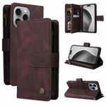 For iPhone 16 Pro Max Skin Feel Multi-Card Wallet Zipper Leather Phone Case(Brown)