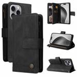 For iPhone 16 Pro Max Skin Feel Multi-Card Wallet Zipper Leather Phone Case(Black)