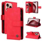 For iPhone 16 Pro Skin Feel Multi-Card Wallet Zipper Leather Phone Case(Red)