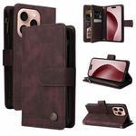 For iPhone 16 Pro Skin Feel Multi-Card Wallet Zipper Leather Phone Case(Brown)