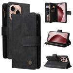 For iPhone 16 Pro Skin Feel Multi-Card Wallet Zipper Leather Phone Case(Black)