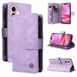 For iPhone 16 Skin Feel Multi-Card Wallet Zipper Leather Phone Case(Purple)