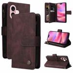 For iPhone 16 Skin Feel Multi-Card Wallet Zipper Leather Phone Case(Brown)