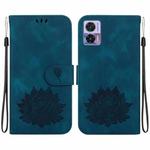 For Motorola Edge 30 Neo /  Edge 30 Lite Lotus Embossed Leather Phone Case(Dark Blue)