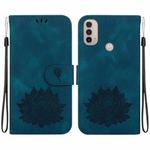 For Motorola Moto E20 / E30 / E40 Lotus Embossed Leather Phone Case(Dark Blue)