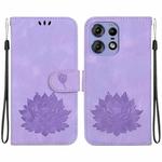 For Motorola Edge 50 Pro Lotus Embossed Leather Phone Case(Purple)