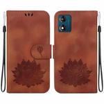 For Motorola Moto E13 Lotus Embossed Leather Phone Case(Brown)