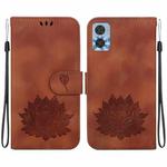 For Motorola Moto E22 / E22i Lotus Embossed Leather Phone Case(Brown)