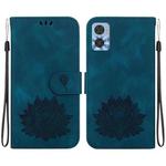 For Motorola Moto E22 / E22i Lotus Embossed Leather Phone Case(Dark Blue)