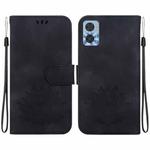 For Motorola Moto E22 / E22i Lotus Embossed Leather Phone Case(Black)