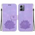 For Motorola Moto G14 Lotus Embossed Leather Phone Case(Purple)