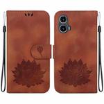 For Motorola Moto G34 Lotus Embossed Leather Phone Case(Brown)